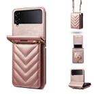 For Samsung Galaxy Z Flip3 Rhombic Folding Leather Phone Case with Long Lanyard(Rose Gold) - 1