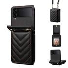 For Samsung Galaxy Z Flip4 Rhombic Folding Leather Phone Case with Long Lanyard(Black) - 1