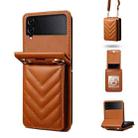For Samsung Galaxy Z Flip4 Rhombic Folding Leather Phone Case with Long Lanyard(Brown) - 1