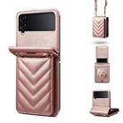 For Samsung Galaxy Z Flip4 Rhombic Folding Leather Phone Case with Long Lanyard(Rose Gold) - 1