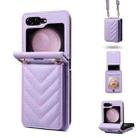 For Samsung Galaxy Z Flip5 Rhombic Folding Leather Phone Case with Long Lanyard(Purple) - 1