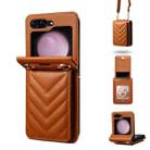 For Samsung Galaxy Z Flip5 Rhombic Folding Leather Phone Case with Long Lanyard(Brown) - 1