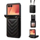 For Samsung Galaxy Z Flip7 5G Rhombic Folding Leather Phone Case with Long Lanyard(Black) - 1