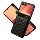 For Samsung Galaxy Z Flip7 5G Rhombic Folding Leather Phone Case with Long Lanyard(Black) - 2