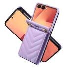 For Samsung Galaxy Z Flip7 5G Rhombic Folding Leather Phone Case with Long Lanyard(Purple) - 2