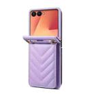 For Samsung Galaxy Z Flip7 5G Rhombic Folding Leather Phone Case with Long Lanyard(Purple) - 3