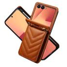 For Samsung Galaxy Z Flip7 5G Rhombic Folding Leather Phone Case with Long Lanyard(Brown) - 2