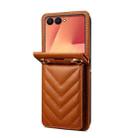 For Samsung Galaxy Z Flip7 5G Rhombic Folding Leather Phone Case with Long Lanyard(Brown) - 3