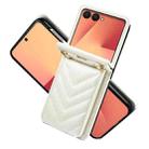 For Samsung Galaxy Z Flip7 5G Rhombic Folding Leather Phone Case with Long Lanyard(White) - 2