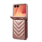 For Samsung Galaxy Z Flip7 5G Rhombic Folding Leather Phone Case with Long Lanyard(Rose Gold) - 3