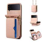 For Samsung Galaxy Z Flip4 Folding Leather Phone Case with Long Lanyard(Rose Gold) - 1