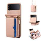 For Samsung Galaxy Z Flip3 Folding Leather Phone Case with Long Lanyard(Rose Gold) - 1