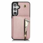 For Samsung Galaxy S24+ 5G YM006 Skin Feel Zipper Card Bag Phone Case with Dual Lanyard(Rose Gold) - 1
