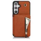 For Samsung Galaxy S24+ 5G YM006 Skin Feel Zipper Card Bag Phone Case with Dual Lanyard(Brown) - 1