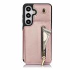 For Samsung Galaxy S24 5G YM006 Skin Feel Zipper Card Bag Phone Case with Dual Lanyard(Rose Gold) - 1