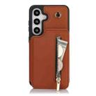 For Samsung Galaxy S24 5G YM006 Skin Feel Zipper Card Bag Phone Case with Dual Lanyard(Brown) - 1