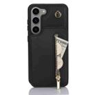 For Samsung Galaxy S23 5G YM006 Skin Feel Zipper Card Bag Phone Case with Dual Lanyard(Black) - 1