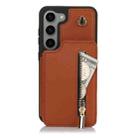 For Samsung Galaxy S23 5G YM006 Skin Feel Zipper Card Bag Phone Case with Dual Lanyard(Brown) - 1