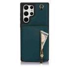 For Samsung Galaxy S23 Ultra 5G YM006 Skin Feel Zipper Card Bag Phone Case with Dual Lanyard(Green) - 1