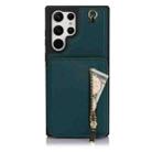 For Samsung Galaxy S22 Ultra 5G YM006 Skin Feel Zipper Card Bag Phone Case with Dual Lanyard(Green) - 1