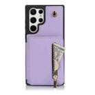 For Samsung Galaxy S22 Ultra 5G YM006 Skin Feel Zipper Card Bag Phone Case with Dual Lanyard(Light Purple) - 1