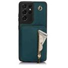 For Samsung Galaxy S21 Ultra 5G YM006 Skin Feel Zipper Card Bag Phone Case with Dual Lanyard(Green) - 1