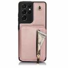 For Samsung Galaxy S21 Ultra 5G YM006 Skin Feel Zipper Card Bag Phone Case with Dual Lanyard(Rose Gold) - 1