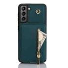 For Samsung Galaxy S21 5G YM006 Skin Feel Zipper Card Bag Phone Case with Dual Lanyard(Green) - 1