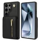 For Samsung Galaxy S25 Ultra 5G YM006 Skin Feel Zipper Card Bag Phone Case with Dual Lanyard(Black) - 1