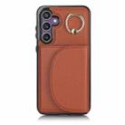 For Samsung Galaxy S23 FE 5G YM007 Ring Holder Card Bag Skin Feel Phone Case(Brown) - 1