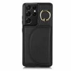 For Samsung Galaxy S21 Ultra 5G YM007 Ring Holder Card Bag Skin Feel Phone Case(Black) - 1
