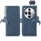 For OPPO Find X7 Ostrich Pattern Genuine Leather RFID Phone Case(Blue) - 1