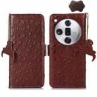 For OPPO Find X7 Ostrich Pattern Genuine Leather RFID Phone Case(Coffee) - 1