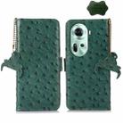 For OPPO Reno11 5G Global Ostrich Pattern Genuine Leather RFID Phone Case(Green) - 1