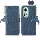 For OPPO Reno11 5G Global Ostrich Pattern Genuine Leather RFID Phone Case(Blue) - 1