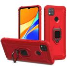For Xiaomi Redmi 9C Carbon Fiber Protective Case with 360 Degree Rotating Ring Holder(Red) - 1