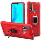 For Huawei P Smart 2020 Carbon Fiber Protective Case with 360 Degree Rotating Ring Holder(Red) - 1