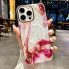 For iPhone 15 Pro IMD Marble Acrylic Hybrid TPU Plating MagSafe Phone Case(Rose Red) - 1