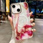 For iPhone 15 IMD Marble Acrylic Hybrid TPU Plating MagSafe Phone Case(Rose Red) - 1