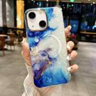 For iPhone 14 Plus IMD Marble Acrylic Hybrid TPU Plating MagSafe Phone Case(Blue) - 1