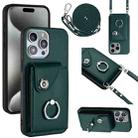 For iPhone 15 Pro Max Organ Card Bag Ring Holder Phone Case with Long Lanyard(Green) - 1