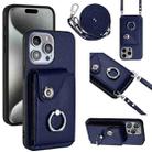 For iPhone 15 Pro Max Organ Card Bag Ring Holder Phone Case with Long Lanyard(Blue) - 1