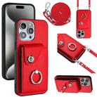 For iPhone 15 Pro Max Organ Card Bag Ring Holder Phone Case with Long Lanyard(Red) - 1