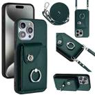 For iPhone 15 Pro Organ Card Bag Ring Holder Phone Case with Long Lanyard(Green) - 1