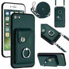 For iPhone SE 2022 / 2020 / 8 / 7 Organ Card Bag Ring Holder Phone Case with Long Lanyard(Green) - 1