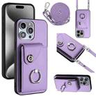 For iPhone 12 Pro Max Organ Card Bag Ring Holder Phone Case with Long Lanyard(Purple) - 1