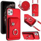 For iPhone 11 Pro Max Organ Card Bag Ring Holder Phone Case with Long Lanyard(Red) - 1