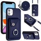 For iPhone 11 Organ Card Bag Ring Holder Phone Case with Long Lanyard(Blue) - 1