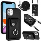 For iPhone 11 Organ Card Bag Ring Holder Phone Case with Long Lanyard(Black) - 1