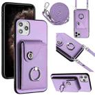 For iPhone 11 Pro Organ Card Bag Ring Holder Phone Case with Long Lanyard(Purple) - 1